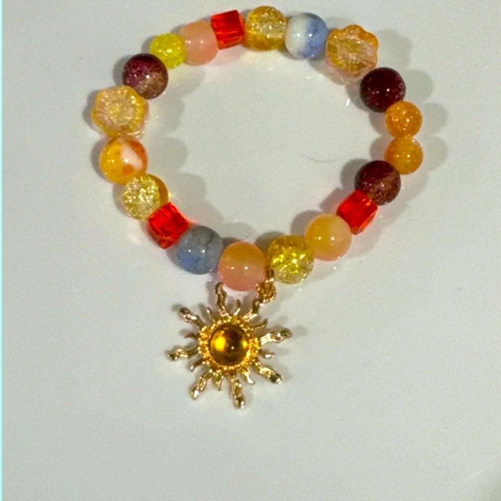Sunshine and Sunflower Charm Glass beads single bracelet